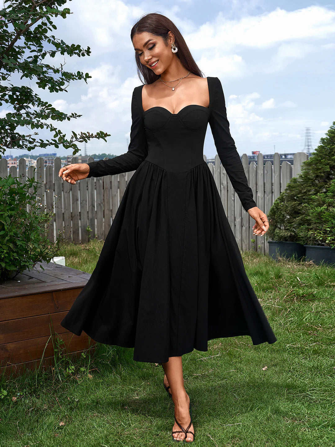 Esme™ | Elegant Long-Sleeve Midi Dress