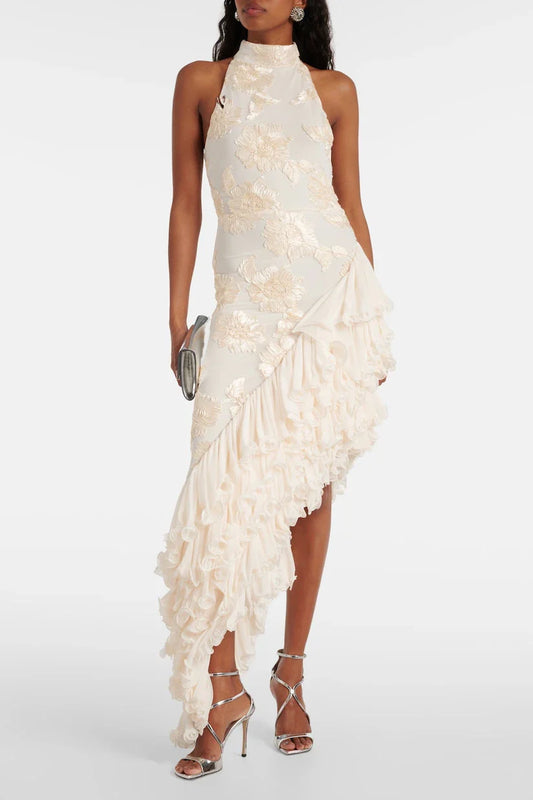 Aurora™ | Ruffled Embroidered Asymmetrical Dress