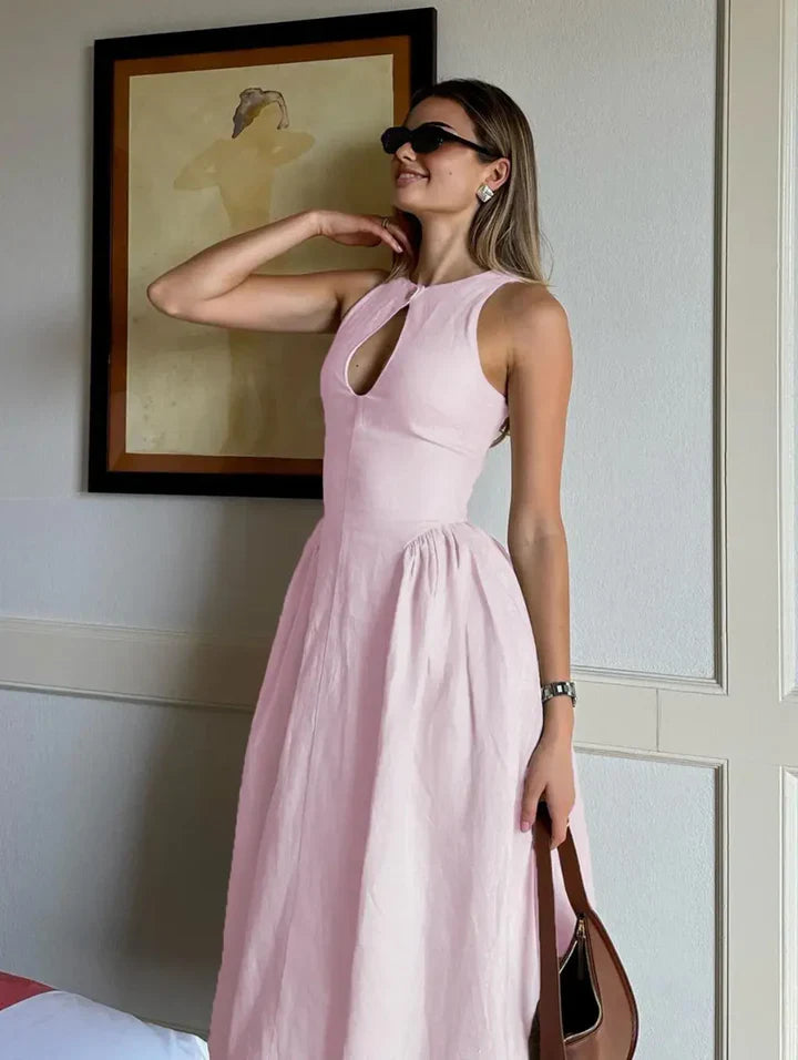 Kendall™ | Linen Keyhole Midi Dress