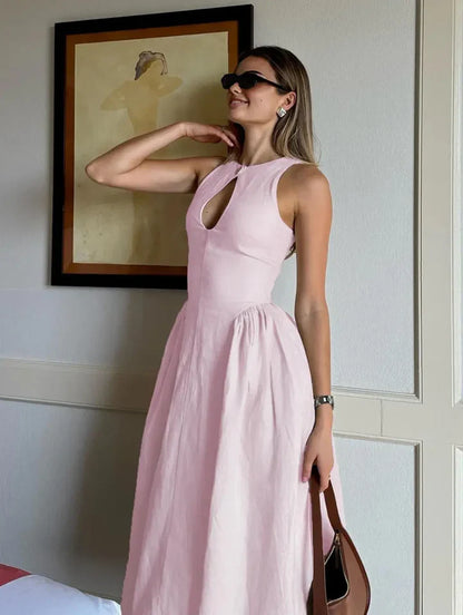 Kendall™ | Linen Keyhole Midi Dress