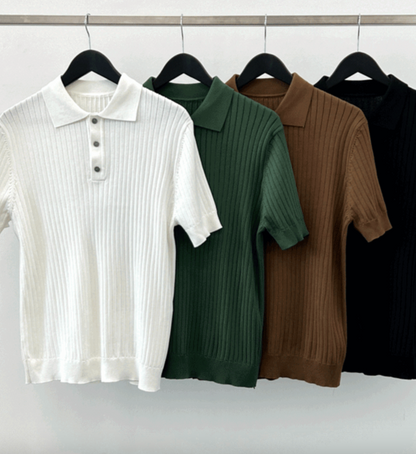 Enzo™ | Ribbed Knit Polo Shirt