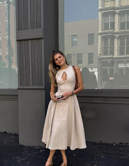 Kendall™ | Linen Keyhole Midi Dress