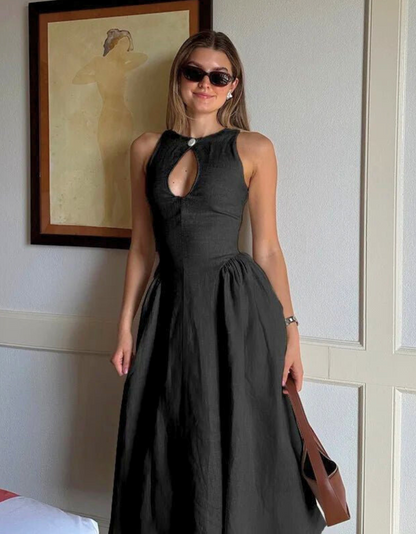 Kendall™ | Linen Keyhole Midi Dress