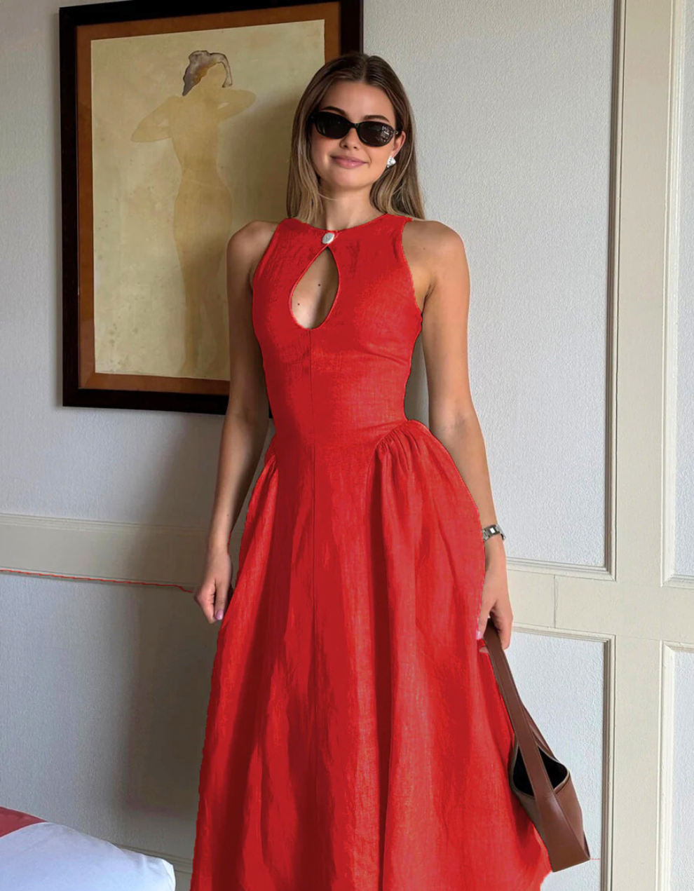 Kendall™ | Linen Keyhole Midi Dress