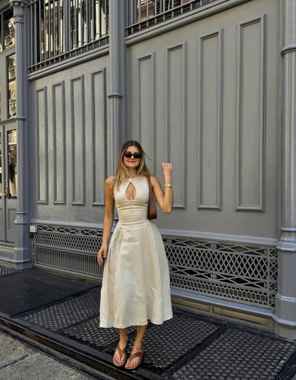 Kendall™ | Linen Keyhole Midi Dress