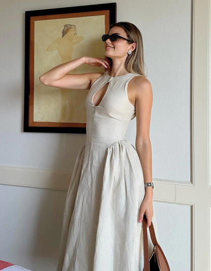 Kendall™ | Linen Keyhole Midi Dress