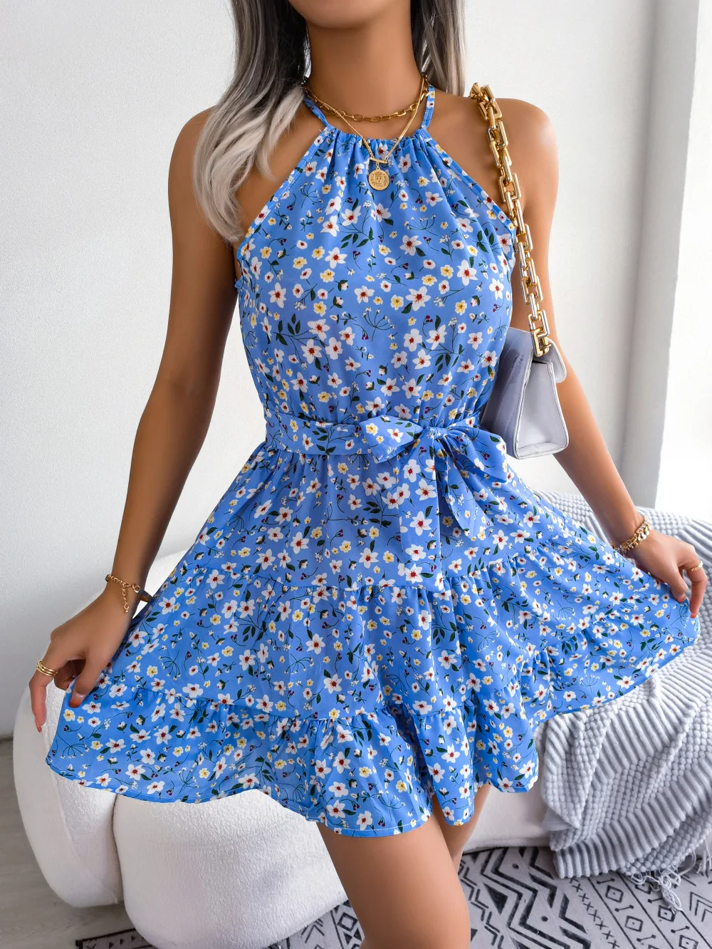 Eva™ | Tiered Halter Floral Mini Dress